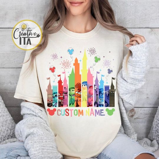 Personalized Disney Inside out 2 Characters Castle Shirt, Custom Name Disney Inside out shirt