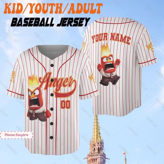 Personalized Inside Out Anger Baseball Jersey, Inside Out Jersey Team, Inside Out Anger Shirt, Magic Kingdom Shirt, Family Trip Gift