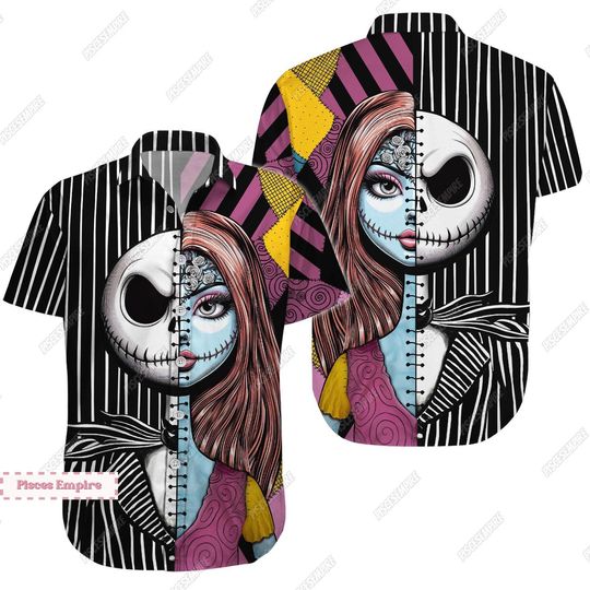Jack And Sally Button Shirt, Jack And Sally Tshirt, Jack And Sally Men Shirt, Jack Skellington Shirt, Button Down Shirt, Summer Shirt