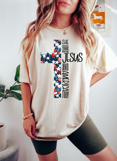 Loves Jesus and America Too Shirt, Spiritual Women Tee, Religions Shirt, Gifts for religious friends Love like Jesus, I love Jesus