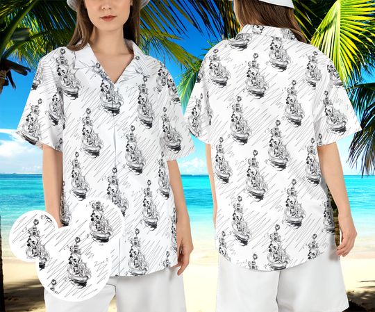 Steamboat Willie Mickey Sketch Beach Hawaiian Shirt, Animated Mouse Sailor Summer Hawaii Shirt, Captain Mickey Magic Kingdom Aloha Shirt