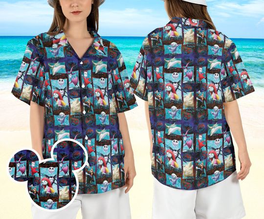 Nightmare Before Christmas Hawaiian Shirt, Jack and Sally Hawaii Shirt, Lock Shock Barrel Summer Aloha Shirt, Oogie Boogie Button Shirt