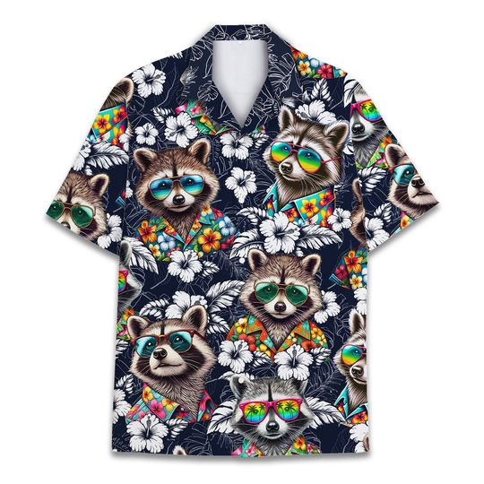 Tropical Raccoon Hawaiian Shirt for Men Women, Raccoon Summer Beach Short Sleeve Button Down