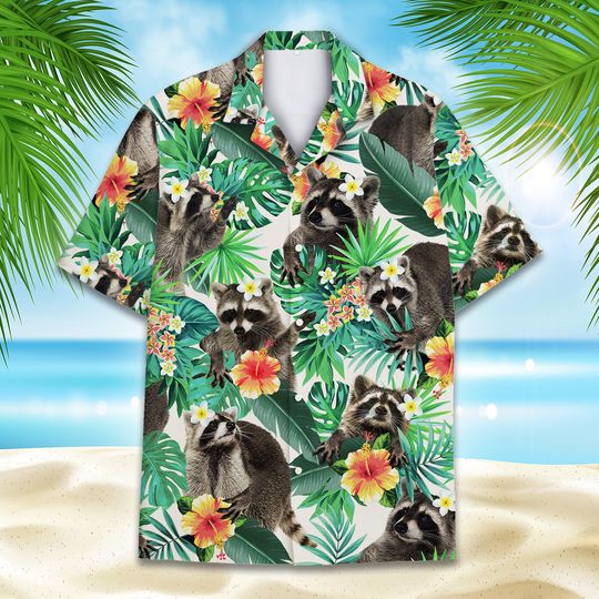 Tropical Raccoon Hawaiian Shirt for Men, Women, Women Raccoon Short Sleeve Button Down Shirt