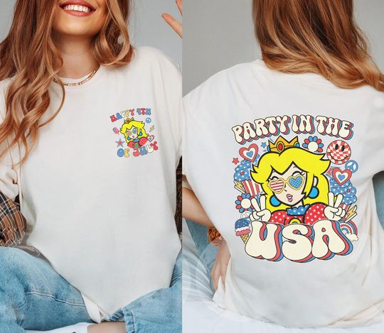 Mario 4th Of July Shirt, Party in the USA Shirt, Princess Peach Shirt, America 1776 Shirt, Independence Day Shirt, Happy 4th Of July Shirt
