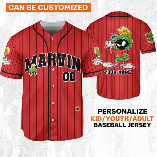 Personalize Looney Tunes Marvin Martian, Baseball Team Outfit, Gift for Space Jamz Fans, Disneyland Jersey, Family Jersey