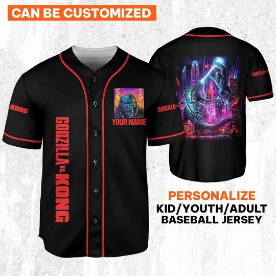 Personalize god zilla vs Kong Colorful Neon, Personalized Jersey For Fans, god zilla Vs King Kong Baseball Jersey, god zilla Kong Movie Jersey