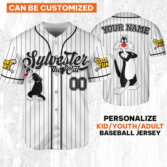 Custom Looney Tune Sylvester the Cat Simple Baseball, Baseball Team Outfit, Gift for Space Jamz Fans, Tune Squad Jersey, Family Jersey