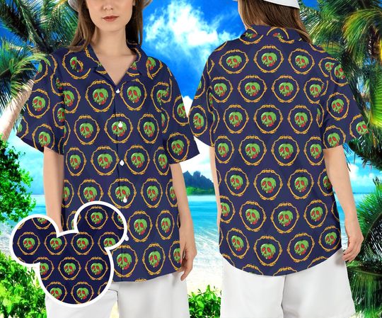 Snow White Poison Apple Hawaiian Shirt, Evil Queen Apple Hawaii Shirt, Villain Beach Aloha Shirt, Disneyland Theme Park Button Shirt