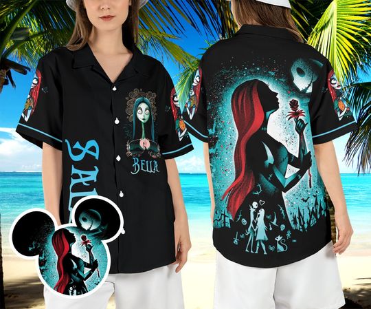 Sally Nightmare Halloween Hawaiian Shirt, Nightmare Before Christmas Hawaii Shirt, Jack Sally Beach Aloha Shirt, Horror Button Shirt