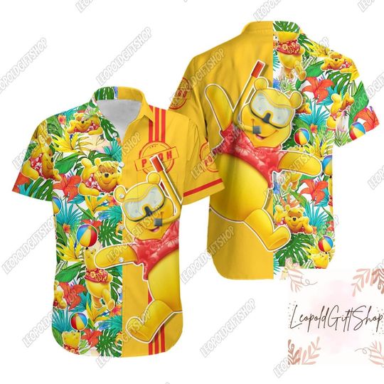 Pooh Hawaiian Shirt, Pooh Bear Hawaii Shirt, Button Up Shirt, Hawaiian Summer Shirt