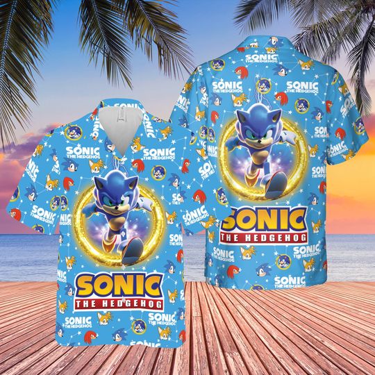 Disney Sonic The Hedgehogg Hawaiian Shirt Sonic Button Shirt