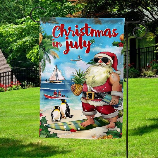 Christmas In July Garden Flags, Mid Of Year Holiday Vacation Garden Flags