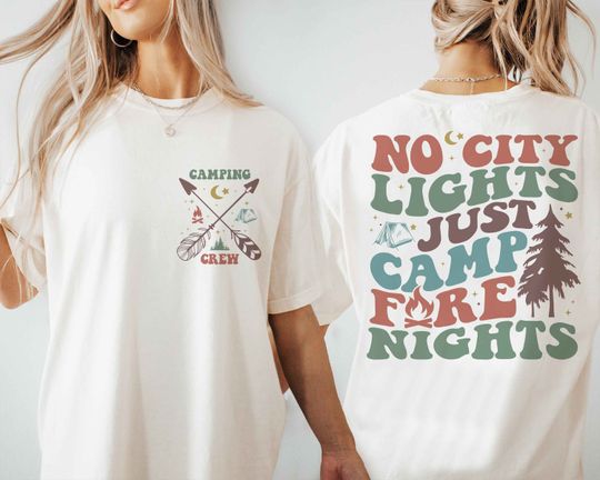 No City Lights Just Camp Fire Nights Shirt, Camp School Sweater, Camping Club, Camping Girl, Summer Camp Fire Shirt, National Camp Month Tee