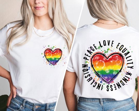 Peace Love Equality Kindness Inclusion Shirt, LGBT Heart Shirt, Pride Month Shirt, Pride Support Tee, Queer Shirt, Rainbow Heart Shirt,