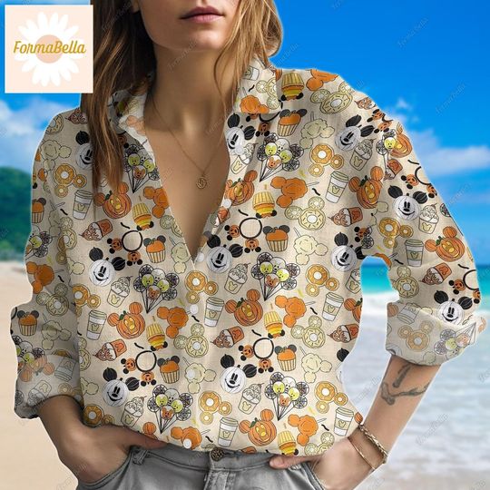 Mickey Women Blouses Shirt, Disney Halloween Shirt, Mickey Casual Shirt, Spooky Season Shirt, Linen Shirt Women, Women Blouses, Gift For Her