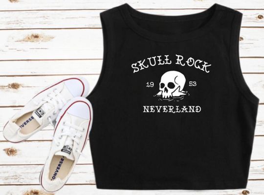 Peter Pan Skull Rock Pirate Island Crop Top | Disney Women's Crop Tank Top | Fashion Shirt | Y2K Style | Summer Streetwear