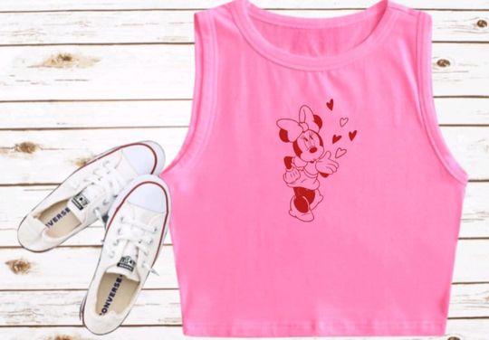 Minnie Mouse Love & Kisses Crop Top | Disney Women's Crop Tank Top | Fashion Shirt | Y2K Style | Summer Streetwear