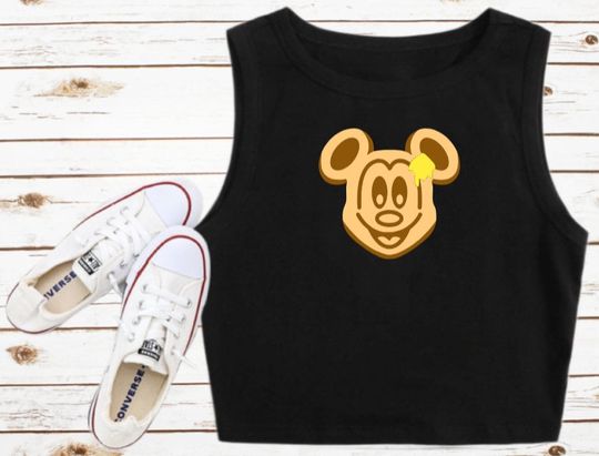 Mickey Waffle Mouse Crop Top | Disney Women's Crop Tank Top | Fashion Shirt | Y2K Style | Summer Streetwear