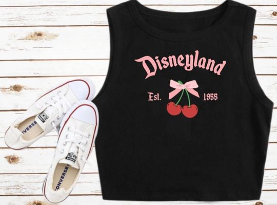 Coquette Pink Disneyland Cherry Disney Shirt Cropped  | Disney Women's Crop Tank Top | Fashion Shirt | Y2K Style | Summer Streetwear