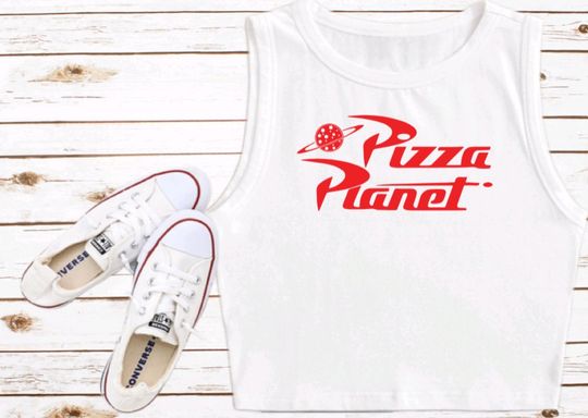 Pizza Planet Tank Crop Top | Disney Women's Crop Tank Top | Fashion Shirt | Y2K Style | Summer Streetwear