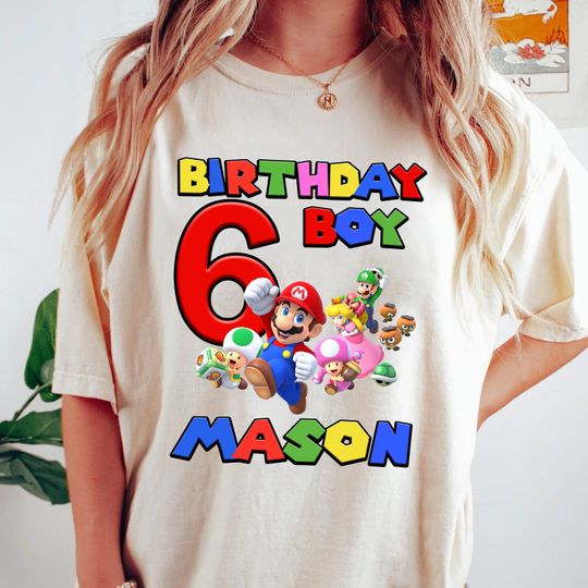 Super Mario Birthday Shirt, Custom Mario Name , Mario Birthday Age, Mario Birthday Name, Personalized Mario Shirt, Mario PNG