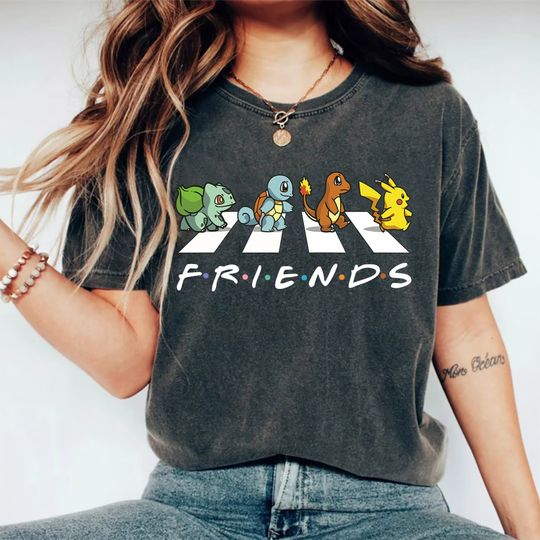 Friends PKM Shirt, The Starters Abbey Road PKM Shirt, The Beatles Crossroads PKM, Pika Charmander Bulbasaur Squirtle Shirt