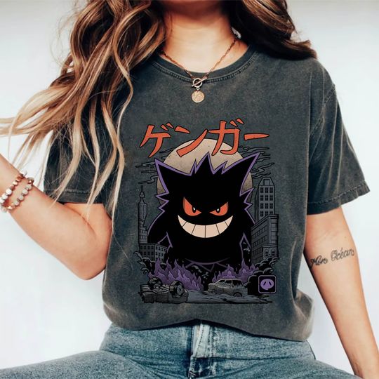 Gengar PKM Vintage Shirt | Dark Ghost Kaiju Japanese Style Shirt | Japanese Anime Movie Film Nerd Gaming Novelty Funny Unisex Shirt