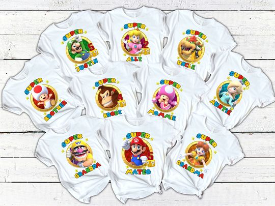 Personalized Super Mario Family Birthday Shirt, Super Mario Family Shirts, Birthday Party Shirt, Custom Super Mario Birthday Toddler T-Shirt