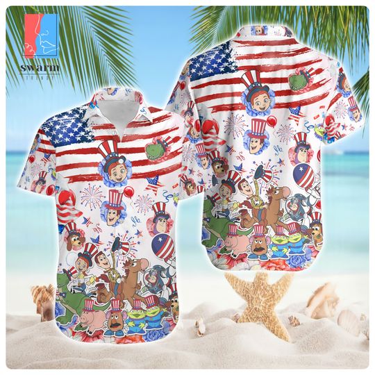 Toy Story 4th of July Hawaii Shirt, Disneyland Hawaiian 4th of July Shirt, Summer Button Up Hawaiian Tee, Woody Buzz Lightyear Jessie Shirt
