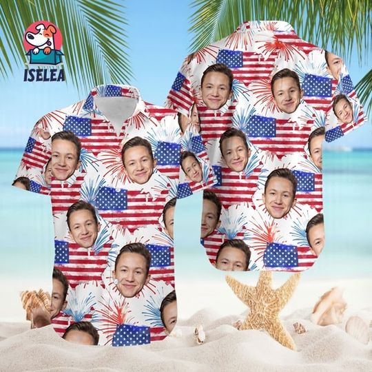 Custom Independence Day Hawaiian Shirt, Custom HAwaiian Shirt With Face, America Flag Hawaiian Shirt, Customize 4th of July Gift