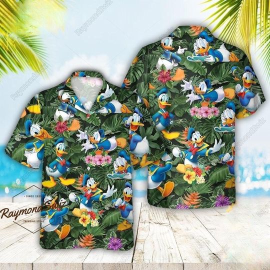 Donald Duck Hawaiian Shirt, Donald Duck Aloha Shirt, Disney Duck Button Shirt, Summer Beach Shirt, Aloha Shirts Men, Vacation Shirt