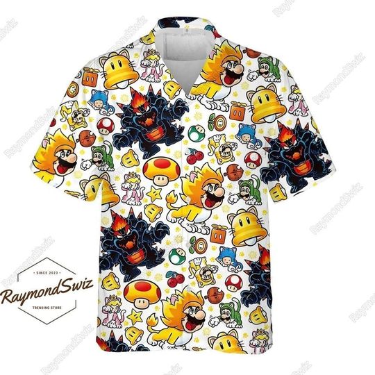 Mario Hawaiian Shirt, Super Mario Characters Shirt, Short Sleeve Shirt, Button Up Shirt, Mario Gaming Shirt, Mario Gift, Gift For Him
