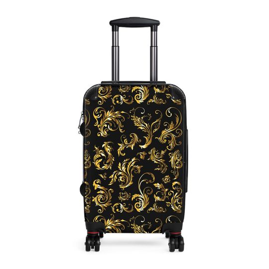 Stylish Traveller with a Hint of Gold: Black and Gold Classy Suitcase, Travel Suitcase for Her, Gift for Her, Summer Vacation Suitcase