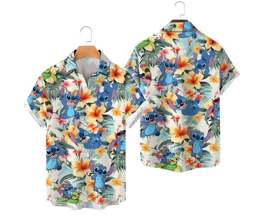 Disneyland Beach Shirt, Disney Stitch Family Summer Vacation Matching Shirt, Tropical Pattern Stitch Beach Outfit For Disneyy Stitch Lover