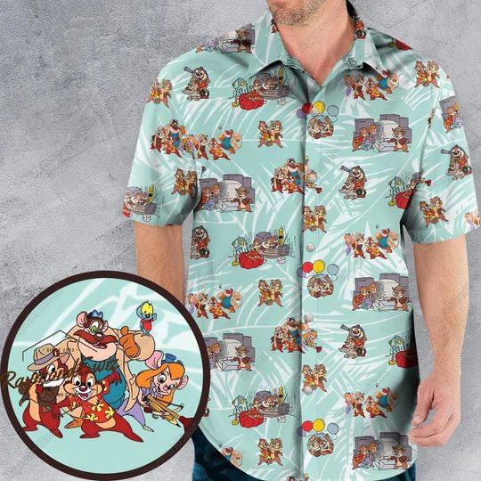 Chip And Dale Hawaiian Shirt, Chip N Dale Rescue Rangers Shirt, Button Down Shirt, Squirrel Hawaiian Shirt, Disney Beach Shirt