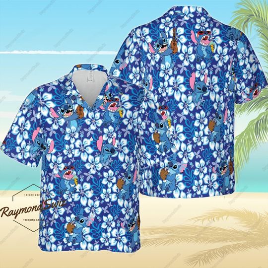 Stitch Hawaiian Shirt, Stitch Button Shirt, Stitch Tropical Shirt, Stitch Summer Shirt, Stitch Beach Shirt, Short Sleeve Shirt
