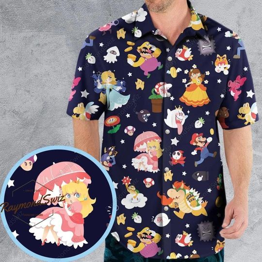 Princess Peach Hawaiian Shirt, Super Mario Character Shirt, Princess Peach Button Shirt, Super Mario Gaming Shirt, Aloha Shirts Women