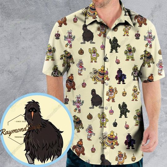 Chica Hawaiian Shirt, Five Nights At Freddy's Shirt, Horror Game Button Shirt, Five Nights Beach Shirt, Shirt For Men, Button Up Shirt