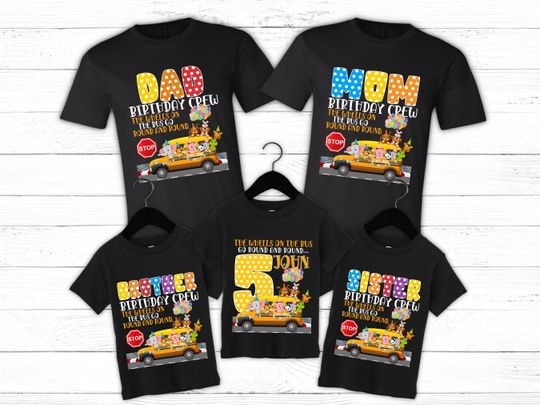Nursery Rhyme Family Matching Shirt, The Wheels On The Bus Birthday Party Shirt Favorite Nursery Song Bday Party Supply Family T-Shirts
