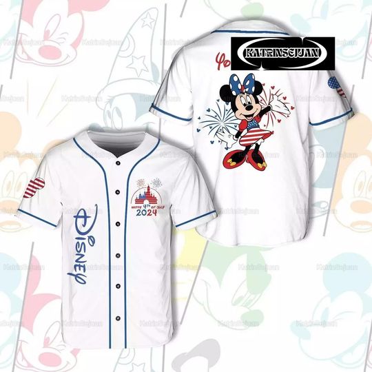 Personalized Minnie Mouse USA Patriotic Jersey Shirt, Disney Family Shirt, Minnie Baseball Tee, Disney Trip Shirt, American Flag Shirt,