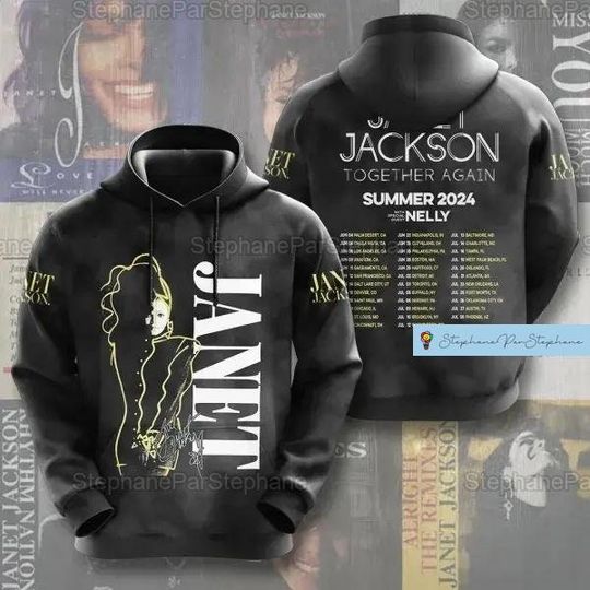 Janet Jackson 3D Hoodie, Together Again 2024 Tour 3D Hoodie, Janet Jackson Signature Fan Gift, Janet Jackson Merch