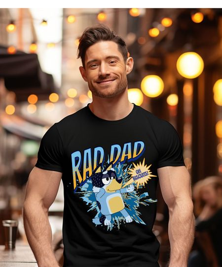 BlueyDad Rad Dad Funny Cotton T Shirt, Dad tee shirt, Bandit heeler top, fathers day gift