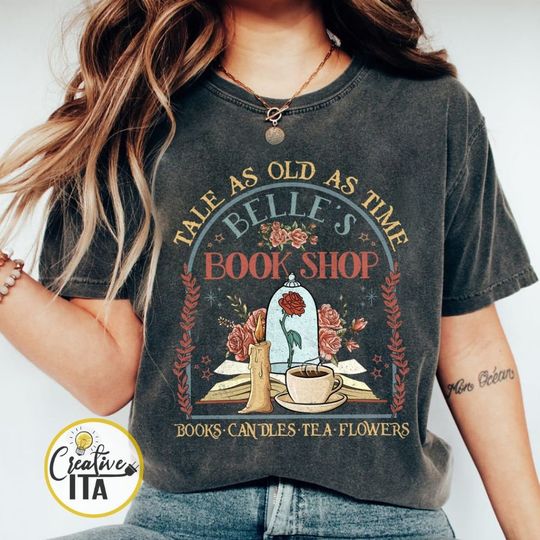 Vintage Belle's book shop Tale as old as time Beauty and the Beast Disney Shirt, WDW Disneyland Bookish Reading Librarian Book Lover Gift