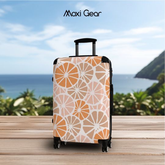 Hard Side Suitcase 4 Wheel Carry-on Luggage for Women, Unique Orange Fruit Design, Travel Gift for Her, Tropical Vacation Lady Traveler Gift