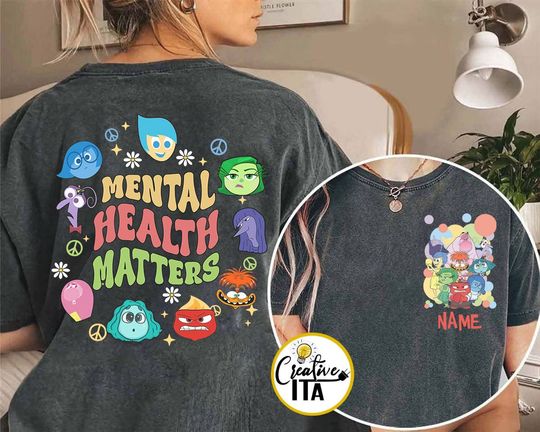 Two-sided Personalized Disney Inside Out Mental Health Matter T-shirt, It's Okay To Feel All The Feels shirt, Inside Out 2 Emotions Tees