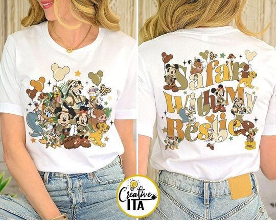 Two-sided Mickey and Friends Safari With My Besties Disney Animal Kingdom Shirt, Lion King Safari Mode, WDW Disneyland Family Safari 2024