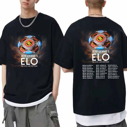 Jeff Lynne's ELO - The Over and Out Tour 2024  Double Sided Shirt, Jeff Lynne's ELO Band Fan Shirt