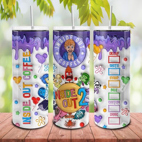 3D Inflated Cartoon Emotions Friends Tumbler 20oz with Liz and Straw, 20oz skinny Tumbler, Inside Out Tumbler