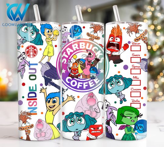 Cartoon Characters Tumbler 20oz with Liz and Straw, 20oz skinny Tumbler, Inside Out Tumbler